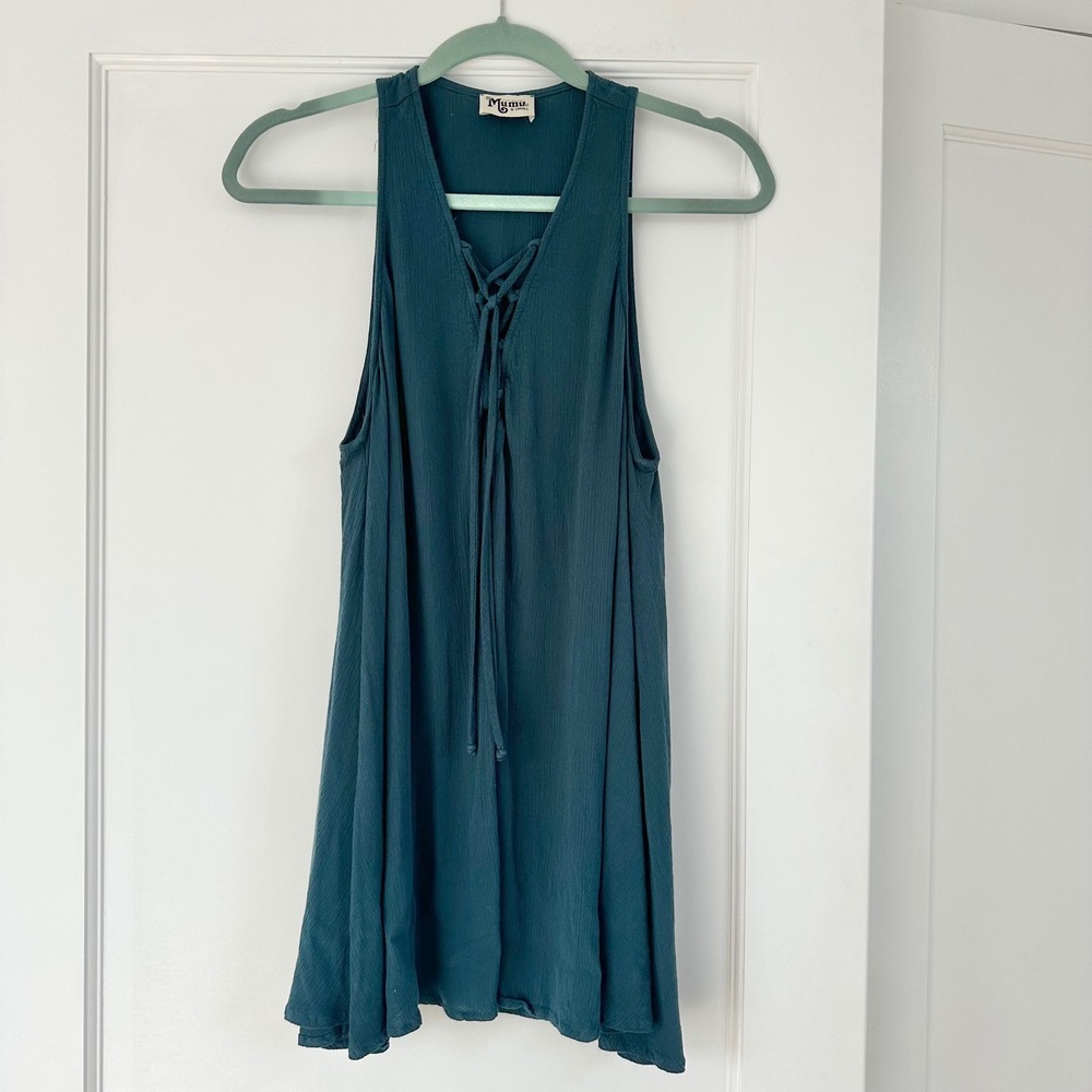 Show Me Your Mumu Mini‎ Rancho Marage Dress Lace Up Sleeveless Casual Teal XS